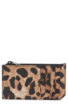 Saint Laurent Leopard Print Leather Zip Wallet in Beige/Brown