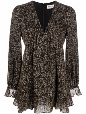 Saint Laurent leopard-print short dress - Brown
