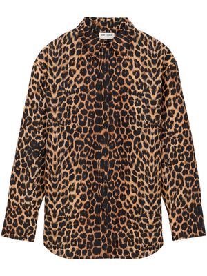 Saint Laurent leopard-print silk-taffeta shirt - Black