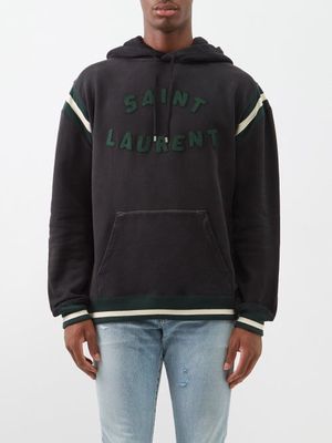 Saint Laurent - Logo-appliqué Cotton-jersey Hooded Sweatshirt - Mens - Black Multi