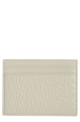 Saint Laurent Logo Embossed Leather Card Case in Crema Soft