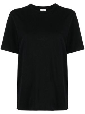 Saint Laurent logo-embroidered cotton T-shirt - Black