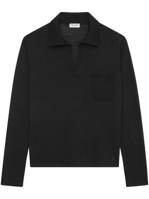 Saint Laurent logo-embroidered knitted polo shirt - Black