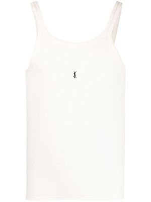 Saint Laurent logo-embroidered ribbed tank top - Neutrals