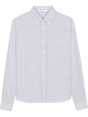 Saint Laurent logo-embroidered striped shirt - White