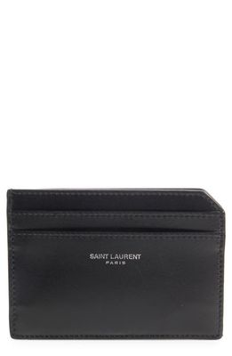 Saint Laurent Logo Leather Card Holder in Nero