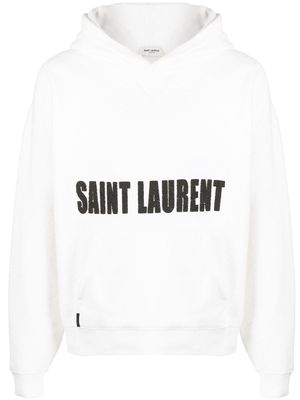 Saint Laurent logo-print textured hoodie - White