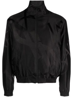 Saint Laurent logo-print tonal silk jacket - Black