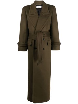 Saint Laurent long belted wool coat - Green