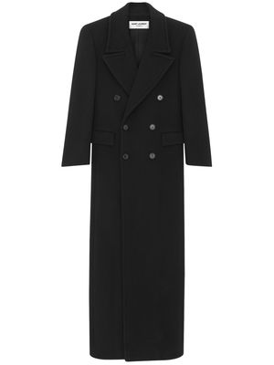 Saint Laurent long double-breasted buttoned wool coat - Black
