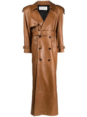 Saint Laurent long leather trench coat - Brown