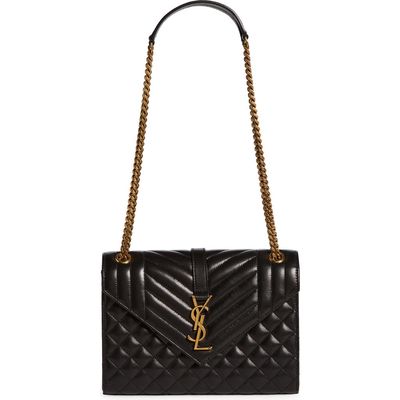 Saint Laurent Medium Cassandra Quilted Leather Envelope Bag in Nero/Nero/Nero at Nordstrom