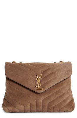 Saint Laurent Medium LouLou Quilted Suede Shoulder Bag in Taupe