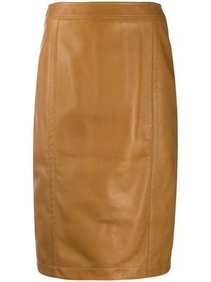 Saint Laurent midi leather pencil skirt - Brown