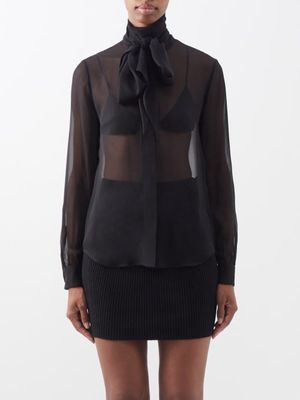 Saint Laurent - Neck-tie Silk-crepe Shirt - Womens - Black