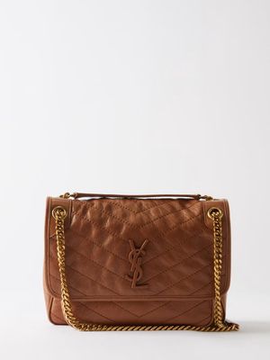 Saint Laurent - Niki Medium Ysl Crinkled-leather Shoulder Bag - Womens - Tan