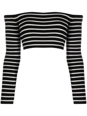 Saint Laurent off-shoulder striped knitted top - Black