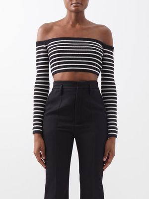 Saint Laurent - Off-the-shoulder Striped Wool-blend Cropped Top - Womens - Black White