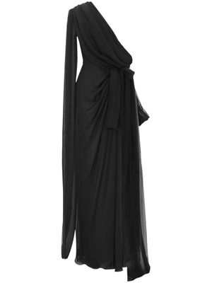 Saint Laurent one-shoulder silk midi dress - Black
