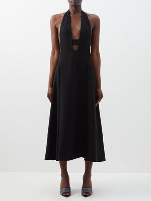 Saint Laurent - Open-back Cutout Wool-crepe Midi Dress - Womens - Black