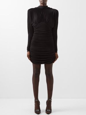 Saint Laurent - Open-back Ruched Jersey Mini Dress - Womens - Black
