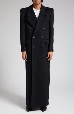 Saint Laurent Oversize Double Breasted Wool Martingale Coat in Noir/Profond