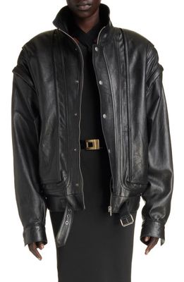 Saint Laurent Oversize Lambskin Leather Jacket in Noir