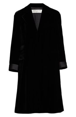 Saint Laurent Oversize Velvet Topcoat in Noir