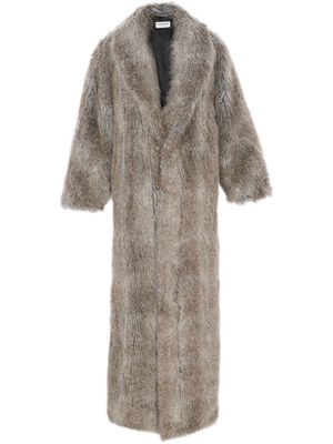 Saint Laurent oversized faux-fur long coat - Brown