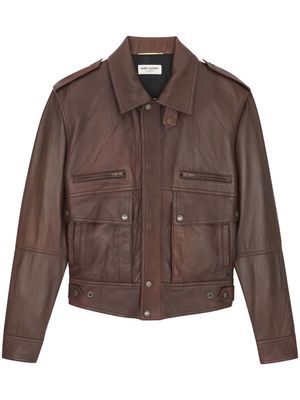 Saint Laurent oversized leather jacket - Brown