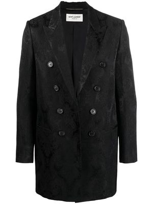 Saint Laurent paisley jacquard double-breasted coat - Black