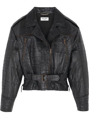 Saint Laurent patchwork-detail biker jacket - Black