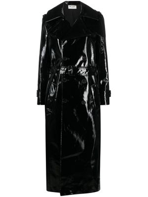 Saint Laurent patent double-breasted coat - Black