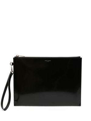 Saint Laurent patent-finish leather clutch bag - Black
