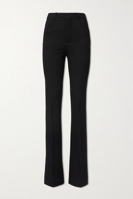 SAINT LAURENT - Pinstriped Wool Flared Pants - Black