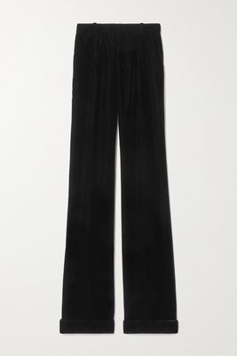 SAINT LAURENT - Pleated Velvet Flared Pants - Black