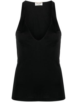 Saint Laurent plunging satin tank top - Black