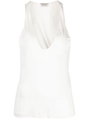 Saint Laurent plunging satin tank top - Neutrals