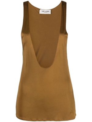 Saint Laurent plunging V-neck draped tank top - Brown