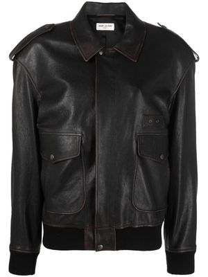Saint Laurent point-collar leather jacket - Brown