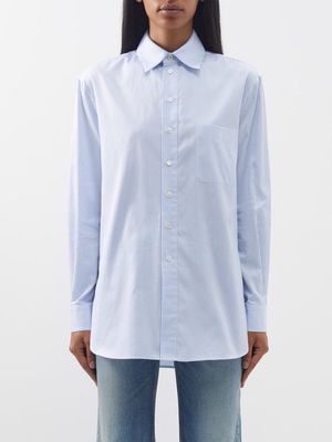 Saint Laurent - Point-collar Pinstriped Cotton-poplin Shirt - Womens - Blue White