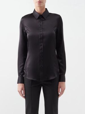 Saint Laurent - Point-collar Silk-satin Shirt - Womens - Black