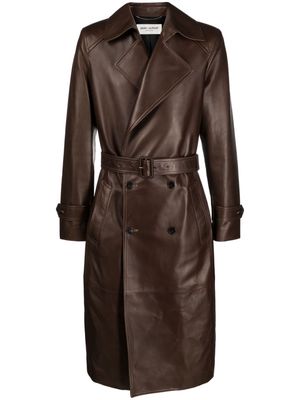 Saint Laurent polished-finish double-breasted coat - Brown