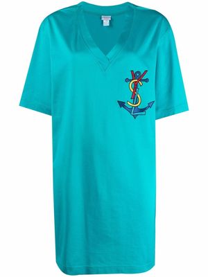 Saint Laurent Pre-Owned 1980s anchor logo T-shirt-dress - Blue