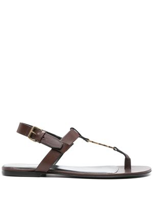 Saint Laurent Pre-Owned Cassandre-plaque leather sandals - Brown