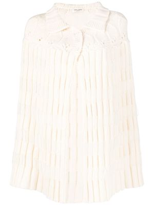 Saint Laurent Pre-Owned chunky knit crochet poncho - White
