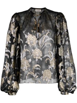 Saint Laurent Pre-Owned metallic floral fil coupé chiffon blouse - Black