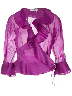 Saint Laurent Pre-Owned three-quarter length sleeves draped blouse - Purple