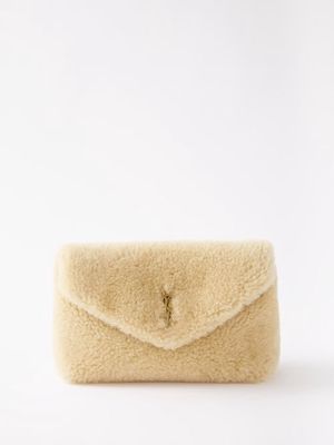 Saint Laurent - Puffer Small Ysl-logo Padded Shearling Pouch - Womens - Beige