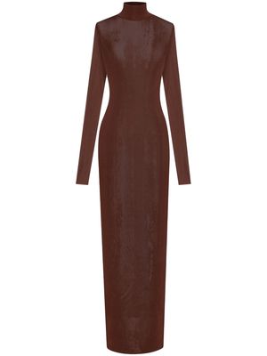 Saint Laurent ribbed-knit long dress - Brown